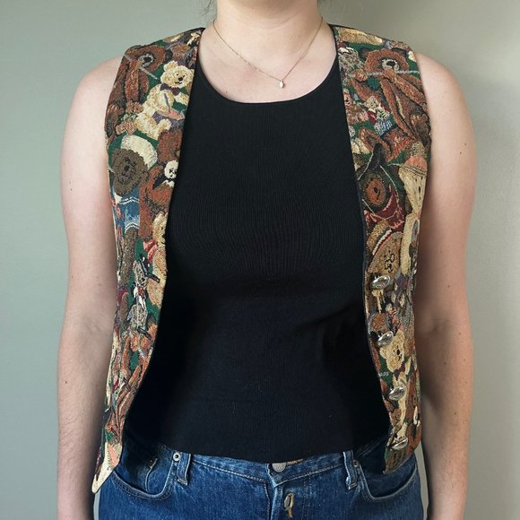 Vintage teddy bear vest jaquard waistcoat - Picture 11 of 14